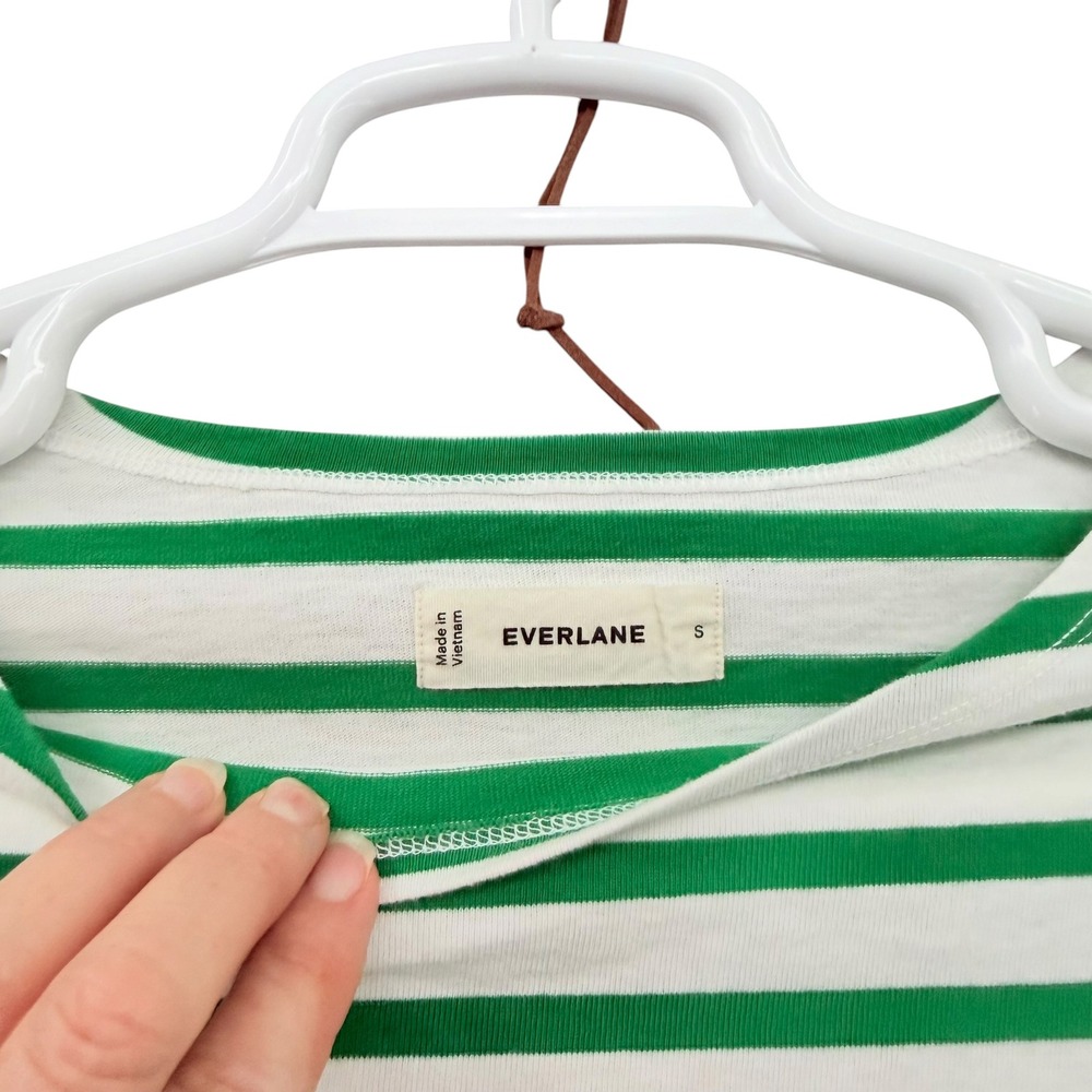 Everlane Breton Stripe Long Sleeve Boat Neck Tee Green White Womens Small - Picture 4 of 7